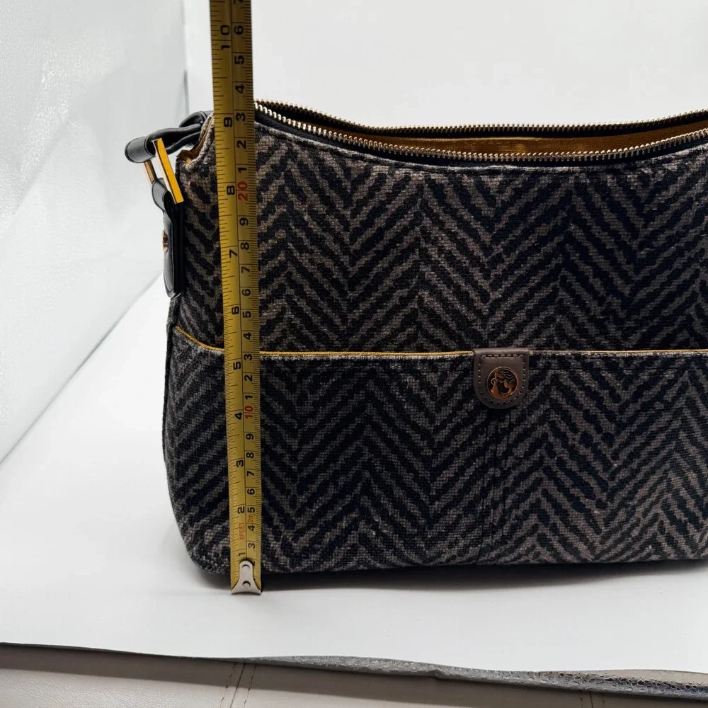 Spartina 449 Herringbone Shoulder Black Boho Chic Coastal Artisan Linen Leather